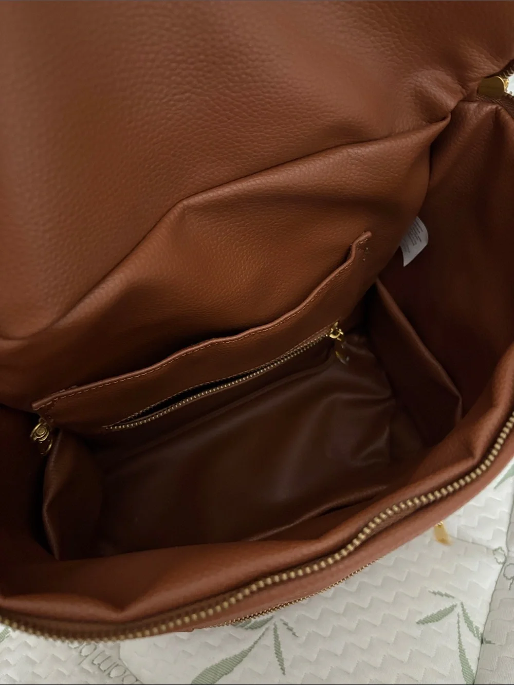 Fawn Pebbled Faux Leather diaper Backpack with Front Zip Pocket
